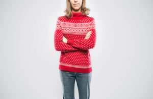 lady wearing red sweater 